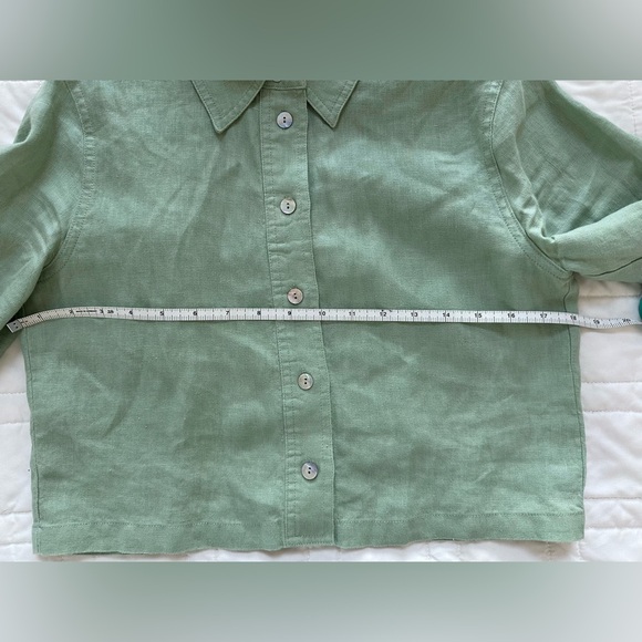 Mango Short Sleeve Linen Button Green Shirt - Picture 10 of 10